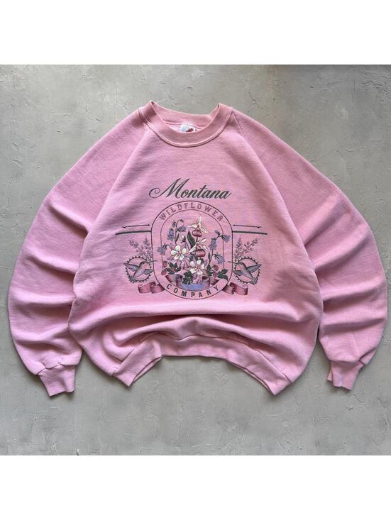 JERZEES Tops - Vintage 1990s Pink Montana Wildflowers Cottagecore Crewneck Sweatshirt